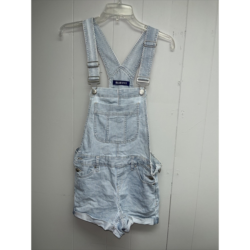 Womans Juniors Short‎ Overalls Denim Blue And White Strip By Blue Spice Size 5